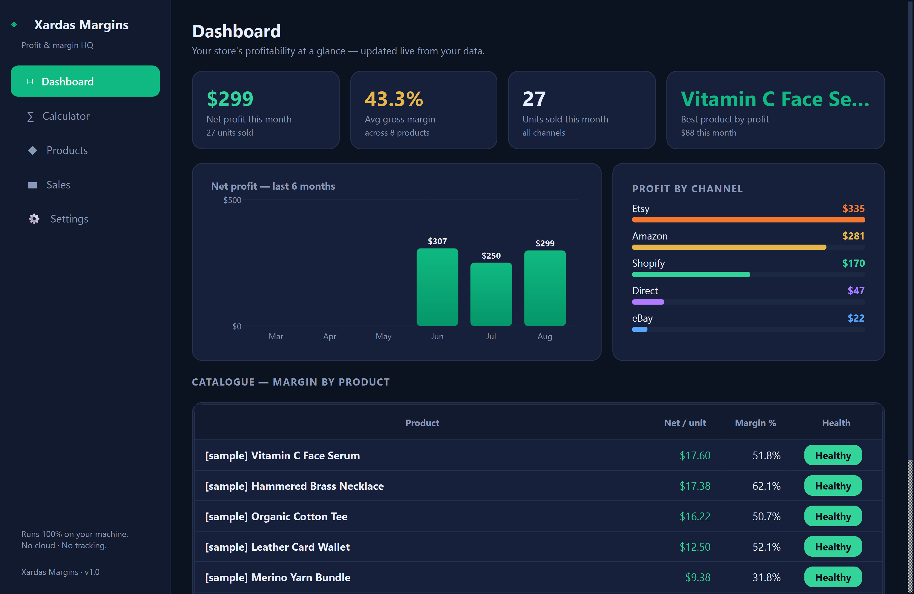 Xardas Margins — An offline profit and margin manager for e-commerce sellers.