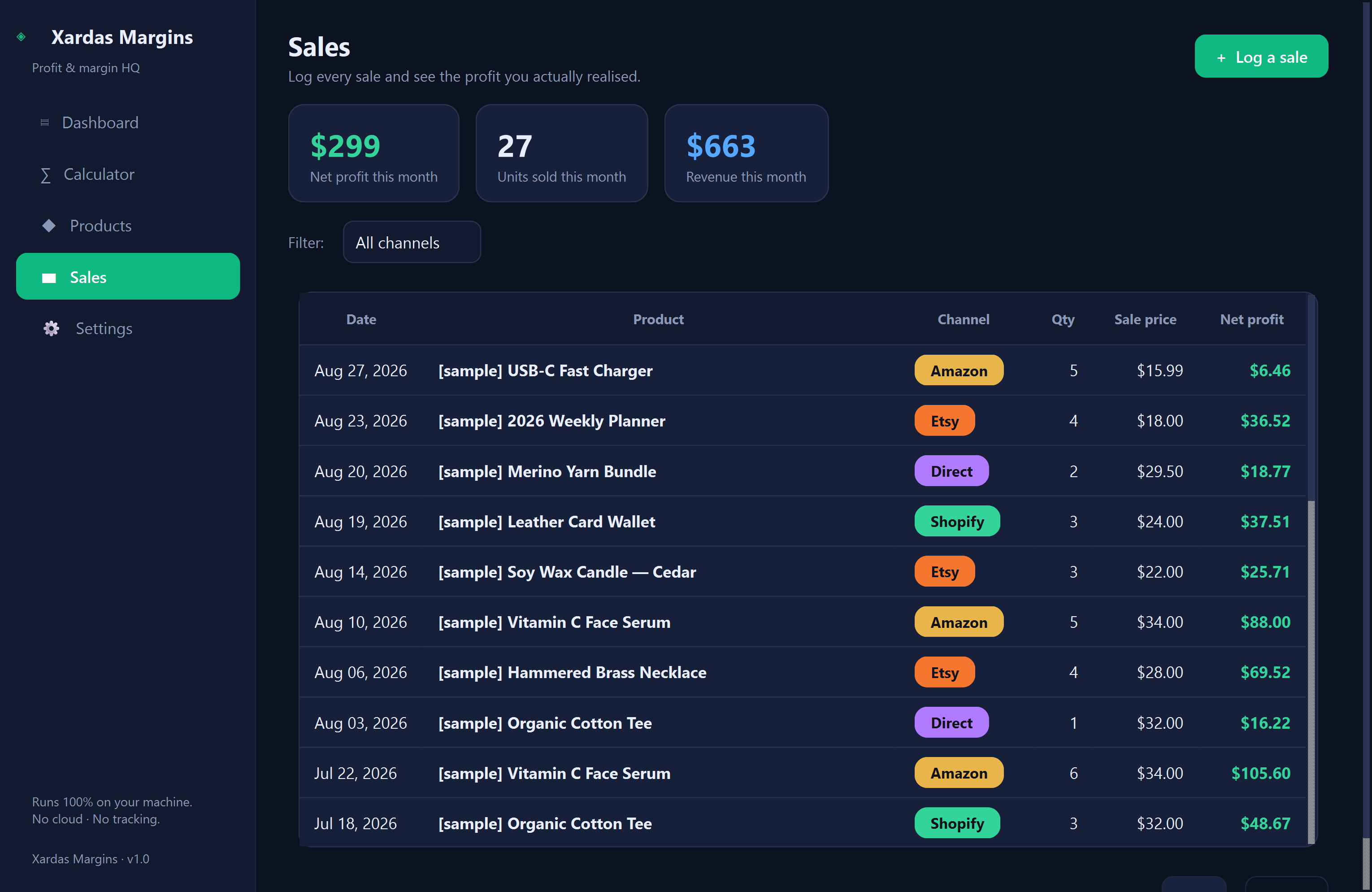 Xardas Margins sales — An offline profit and margin manager for e-commerce sellers.