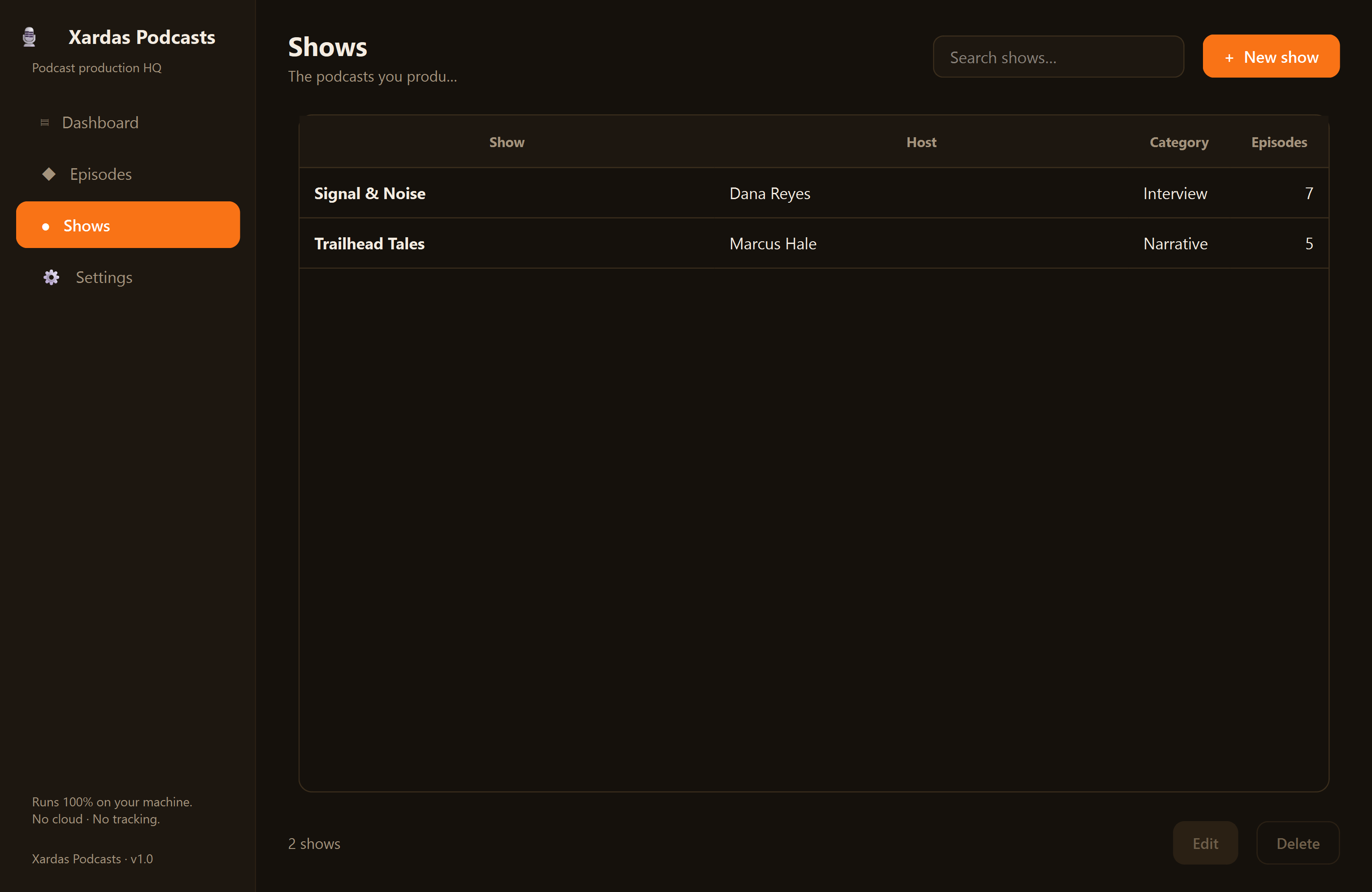 Xardas Podcasts shows — An offline production manager for podcasters — every episode, idea to published.